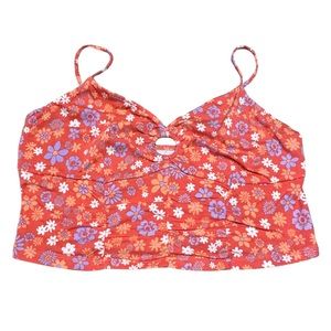So Brand “Coral Ditsy Floral” Halter Crop Tank Top
